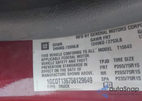 2005 Chevrolet Colorado Ls from USA, damaged, VIN 1GCDT136758129649